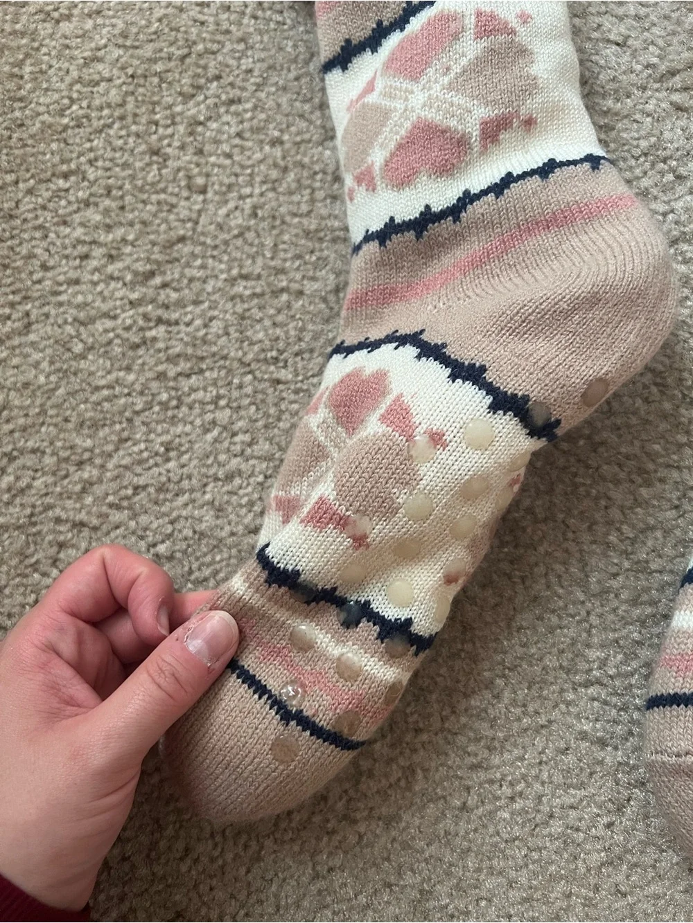 Sherpa Lined Slipper Socks Set of Two Non Slip Gripper Fair Isle
